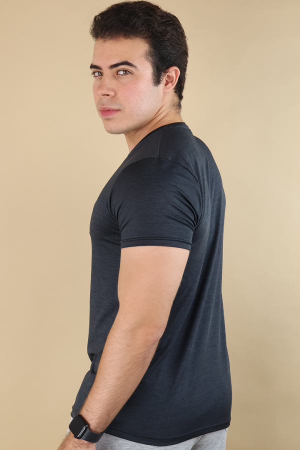 Playera Transpirable Hombre Para Ejercicio Negro Jaspe Manga Corta